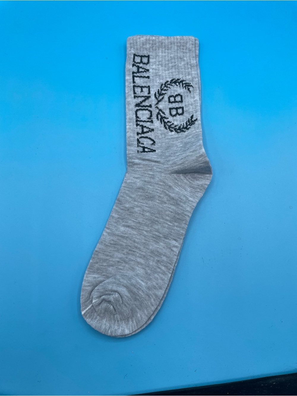 3 Pack Balenciaga Gray Crew Socks with Black Logo - Picture 2 of 3